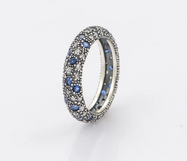 925 Sterling Silver Cosmic Stars With Clear Cz And Midnight Blue 925 Sterling Silver Cosmic Stars With Clear Cz And Midnight Blue Crystal Ring Jewelry Woman Marriage