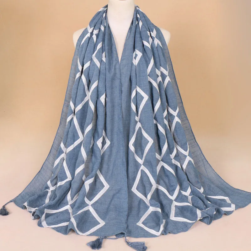 

Cotton Islam Scarf Geometry Embroidered New Pattern 2018 Tassels Fund Nation Wind Hijab Chiffon Hijabs