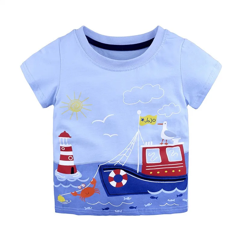 Детская летняя одежда; футболка для маленьких мальчиков; хлопковая футболка с короткими рукавами и рисунком динозавра; Повседневная Спортивная футболка для мальчиков - Цвет: C