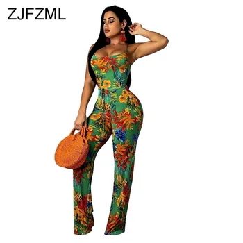 

Floral Print Sexy Bodycon Jumpsuit For Women Spaghetti Strap Backless Club Party Bodysuit Summer Sleeveless Beach Long Romper