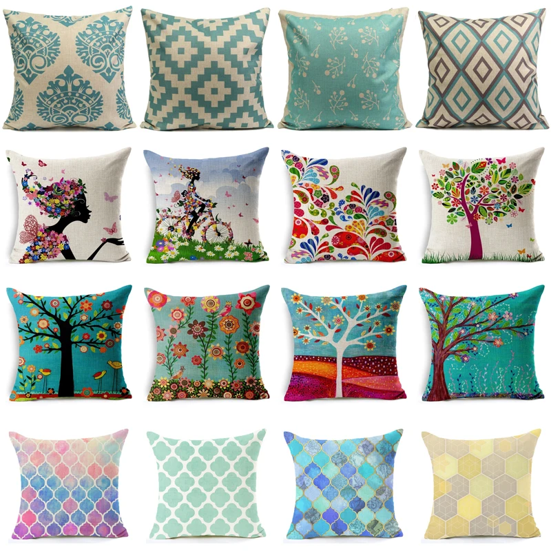 

Geometric Flower Tree of Life Mosaic Throw Pillow Cover Morocco Pillows