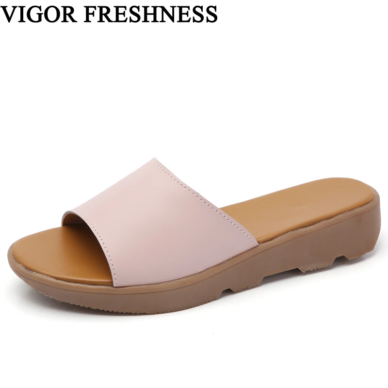 

VIGOR FRESHNESS Women's Summer Sandals Low Heels Women Flat Sandals Slip On Shoes Casual Mules Ladies Shoes Sapato Feminino S34