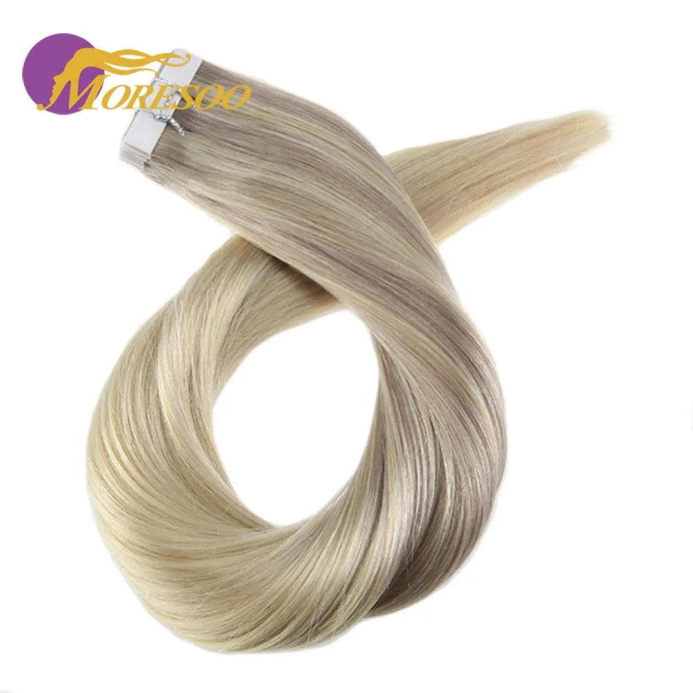 Дешево Moresoo Balayage Ombre цветная лента в Реми наращивание волос бесшовная лента на пряди человеческих волос 20 шт. 50 г в упаковке клей на волосы