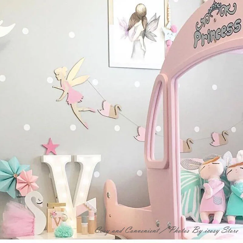 Лампа Единорог Лебедь деревянные щепы баннер настенные подвесные украшения для детей детская спальня домашний Настенный декор Прямая - Цвет: pink swan