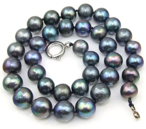 

FREE SHIPPING HOT sell new Style >>>>Black Round 10mm Cultured Pearl Necklace 17" Choker Real Black Pearl Necklace