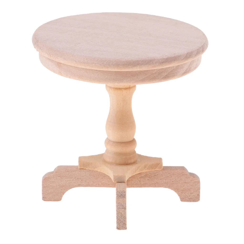 DIY Unpainted Wooden Round Tea Coffee Table Desk for 1/12 Dollhouse Furniture Dollhouse Round Table Furniture Doll House Table