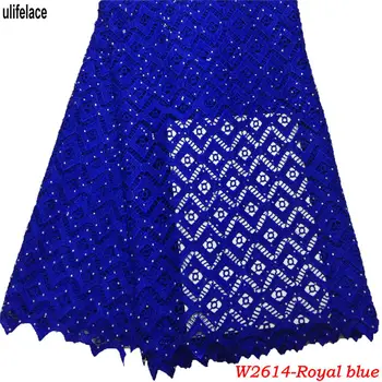 

African Cord Lace Fabrics High Class Nigerian Guipure Net Lace Embroidered Water soluble Lace Materials with Stones W2-614