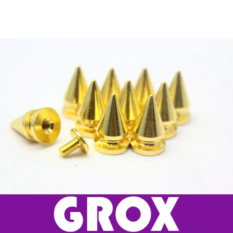 

10mm*16mm Gold Conical Metal Screw Back Spike Studs Punk Rock Rivets Nailheads Free Shipping Wholesale High Quality