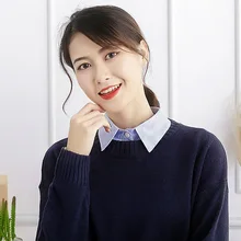 Женская осенне-зимняя полосатая рубашка с фальшивым воротником Хлопок Питер Пэн датский Воротник Колье с искусственным жемчугом куртка с лацканами Топы