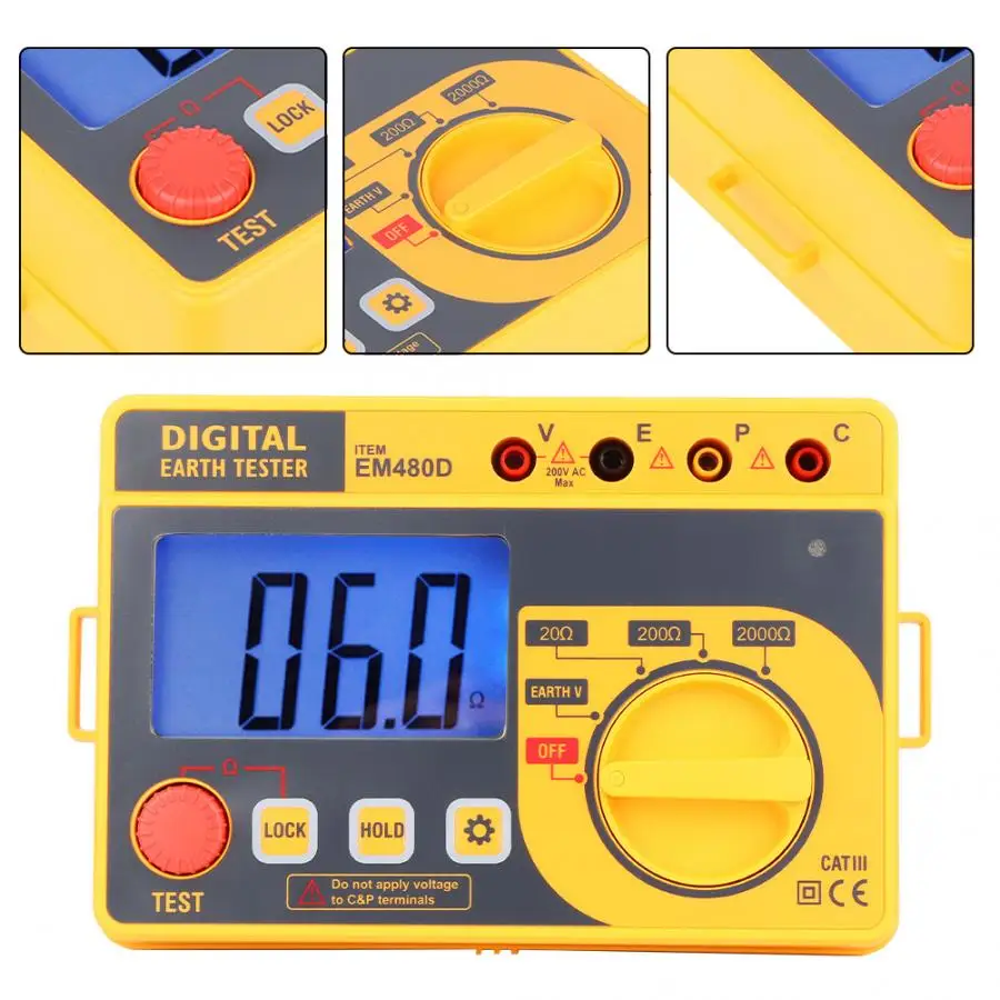 EM480D Portable High Sensitivity Digital Earth Grounding Resistance Tester Electrical Meter Resistance Meter