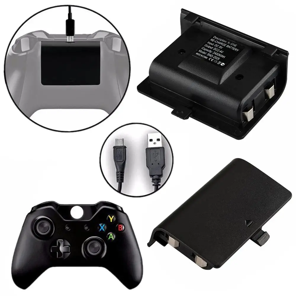 2Pcs 2400mAh Rechargeable Backup Battery Pack for XBOX One Battery With USB Charging Cable Controller Charging Kit