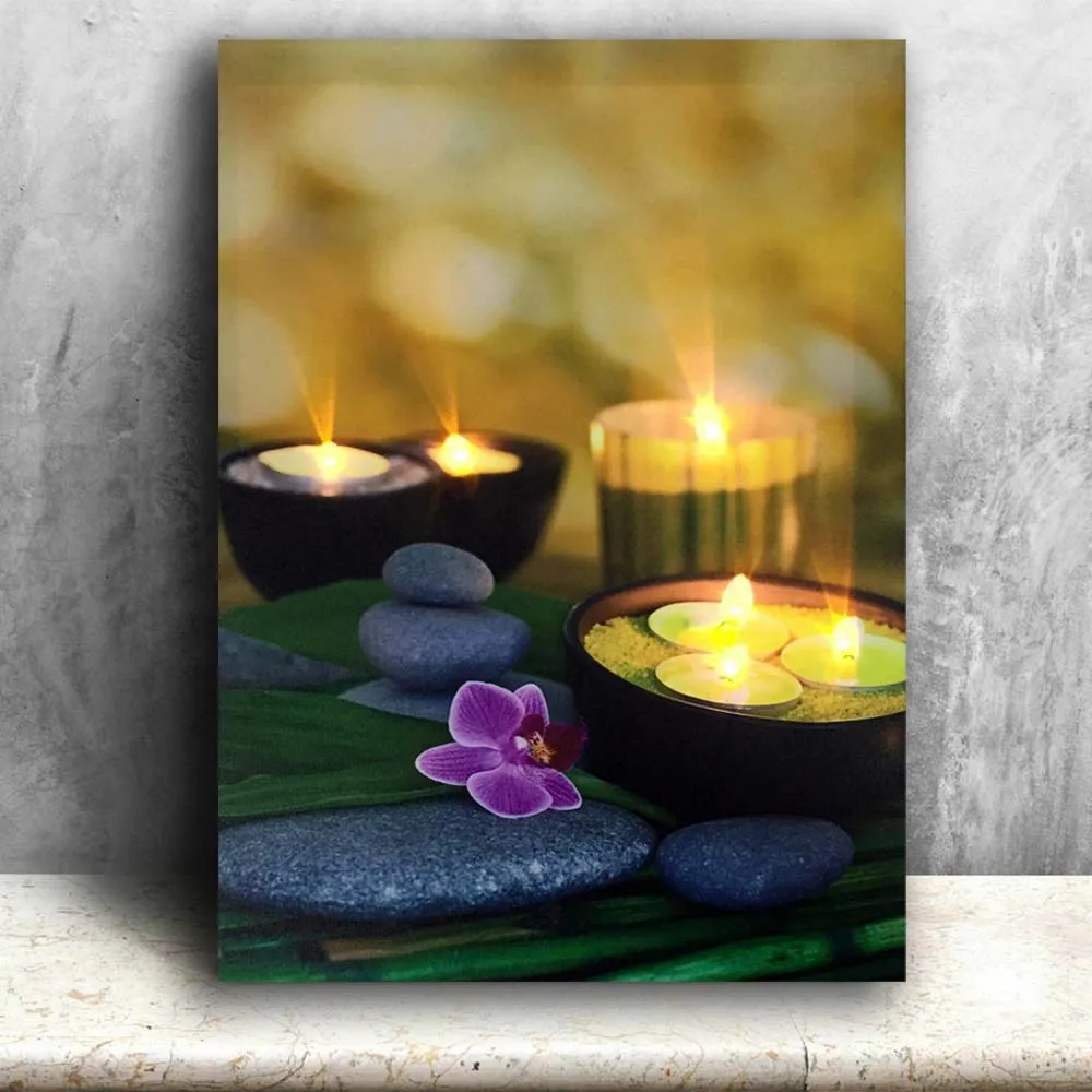 Светящиеся Настенные орхидеи со свечами zen stone spa flicking led canvas picture light up painting framed printed
