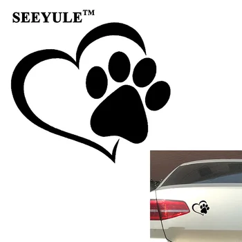 

1pc SEEYULE Heart Love Dog Paw Print Creative Car Sticker Reflective Window Trunk Vinyl Decals Dog on Board Sticker