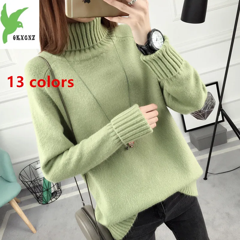 

Autumn And Winter New Loose Female High Collar Pullover Sweaters Wild Bottoming Knit Thickening Ladies Sweaters Warm OKXGNZ
