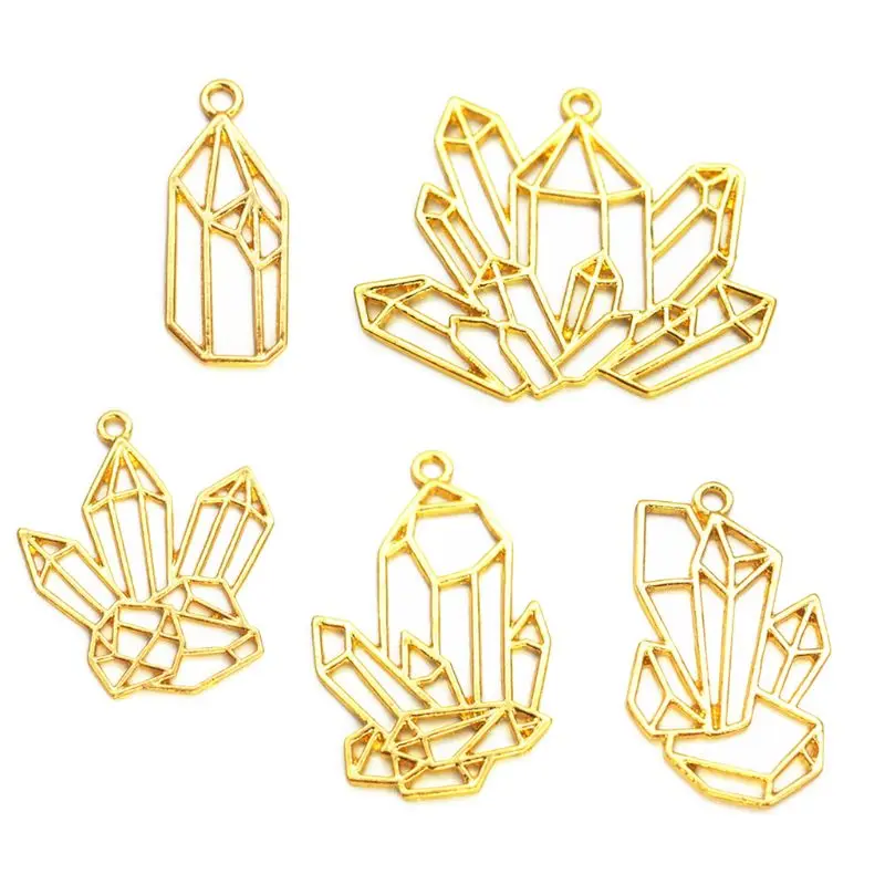 

5Pcs Cluster Crystal Stone DIY Metal Frame Jewelry UV Resin Charms Gold Bezel Setting Cabochon Set Epoxy Resin Charm