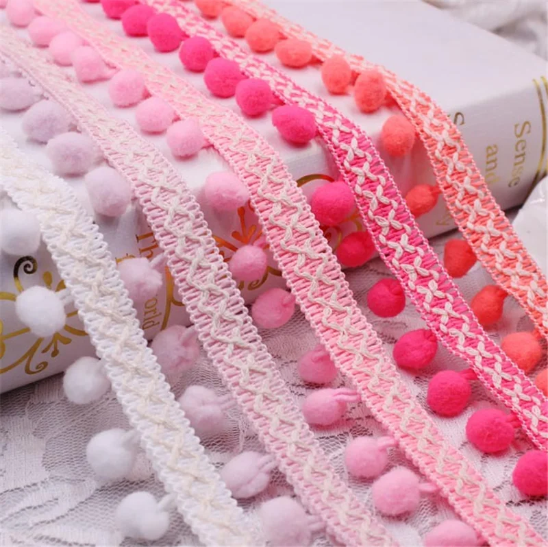 

1 Yards Lace Ribbon Sewing Accessories Pom Pom Tassel Pompoms Trim Ball Fringe Embroidery Apparel Lace Fabric Handmade Accessory