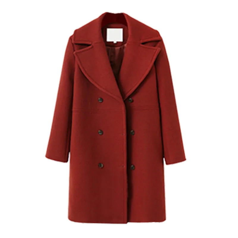 HEE GRAND, Женское шерстяное пальто, осень, отложной воротник, элегантное, OL, Женское пальто, двубортное, Тренч, пальто WWN1205 - Цвет: Brick Red