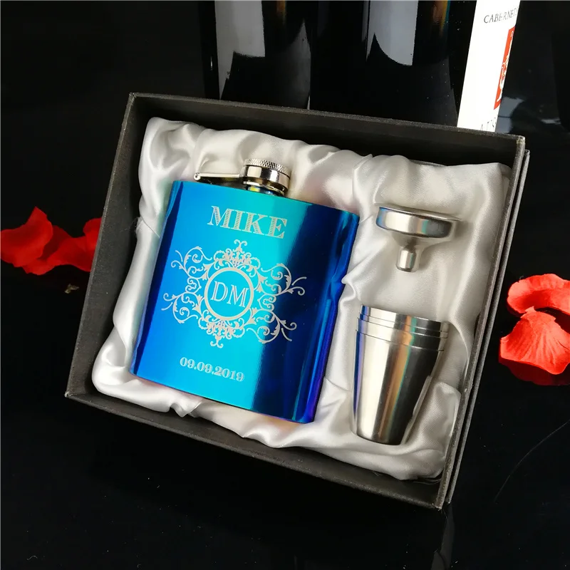 

#JHCH Personalized Free engraved 6oz Rainbow Colored stainless steel hip flask