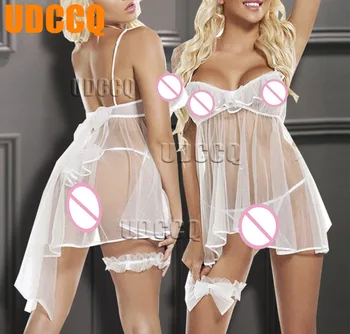 

Sexy bianco lovely bowknot voile organza Lingerie Babydoll Biancheria notte Intimo falbala Translucent Temptation adult Cosplay