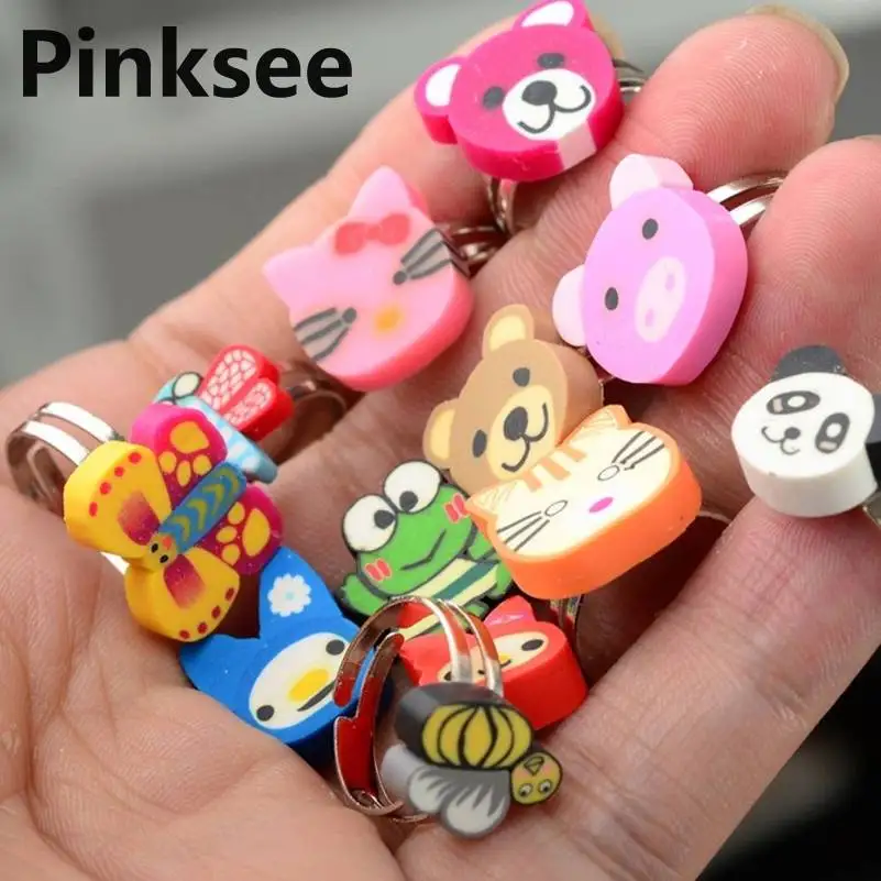 

10pcs Wholesale Lots Bulk Mixed Polymer Clay Cartoon Animal Panda Dog Cat Children Kids Finger Ring Charm Jewelry Gift
