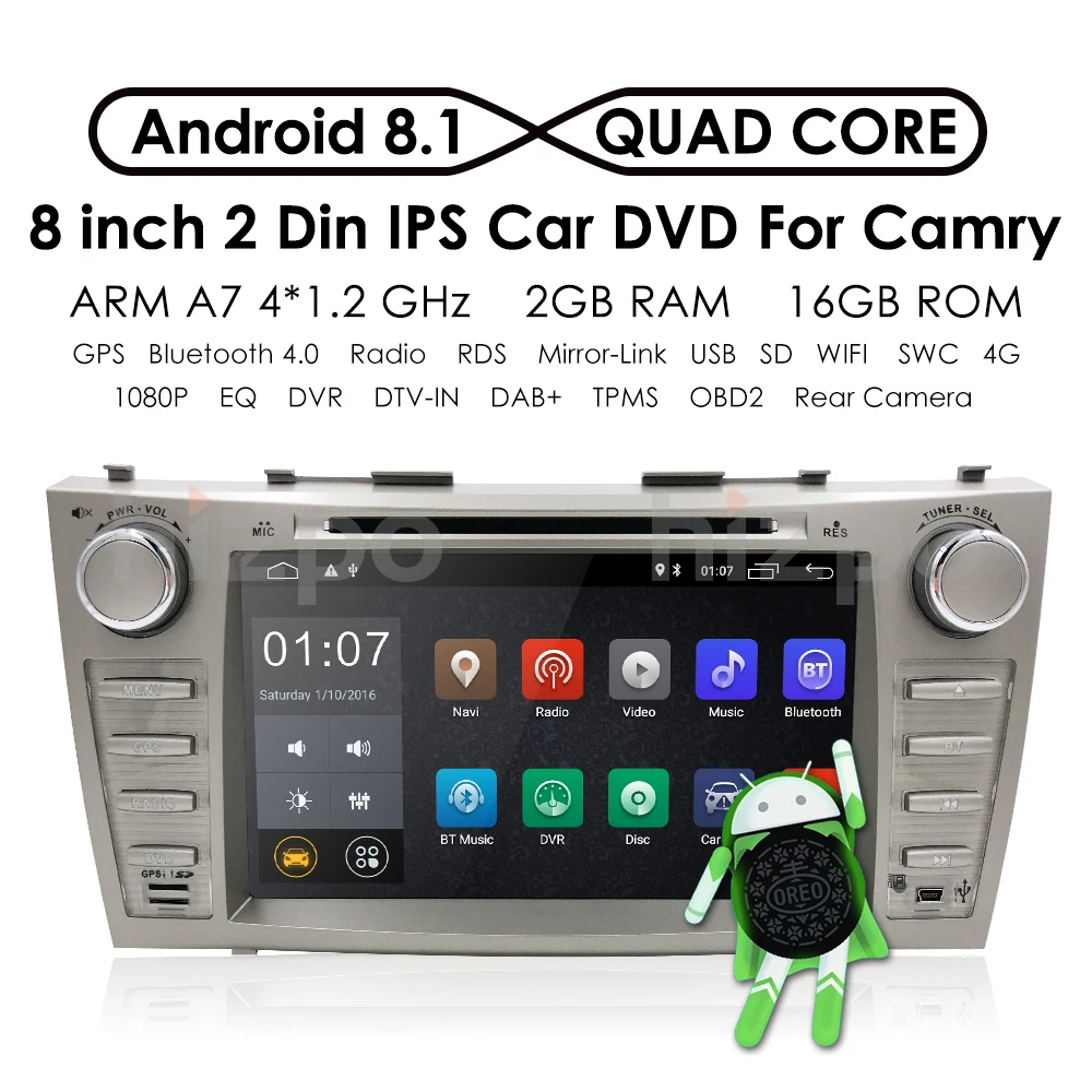 Best Autoradio 2 Din Android 8.1 Car DVD Player For Toyota Camry 2007 2008 2009 2010 2011Aurion 2006 Head unit Tape Recorder Wifi SWC 2