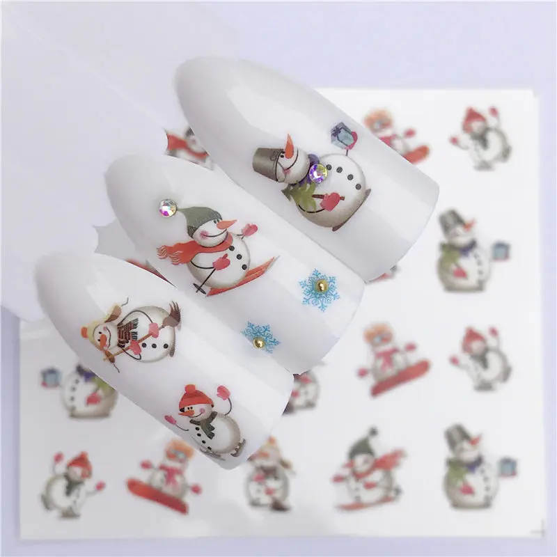 YZWLE Рождество год подарок снег наклейка с цветком для ногтей Дизайн ногтей украшения из водяных знаков советы водные татуировки - Цвет: YZW-2153