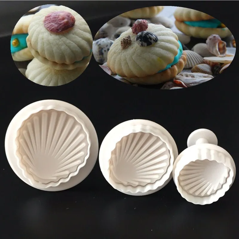 

3Pcs/set Sea Shell Shape Cookie Tools 3D Silicone Fondant Cake Mold Tools Bakeware Fondant Mold Cookies Cutter Cake tool