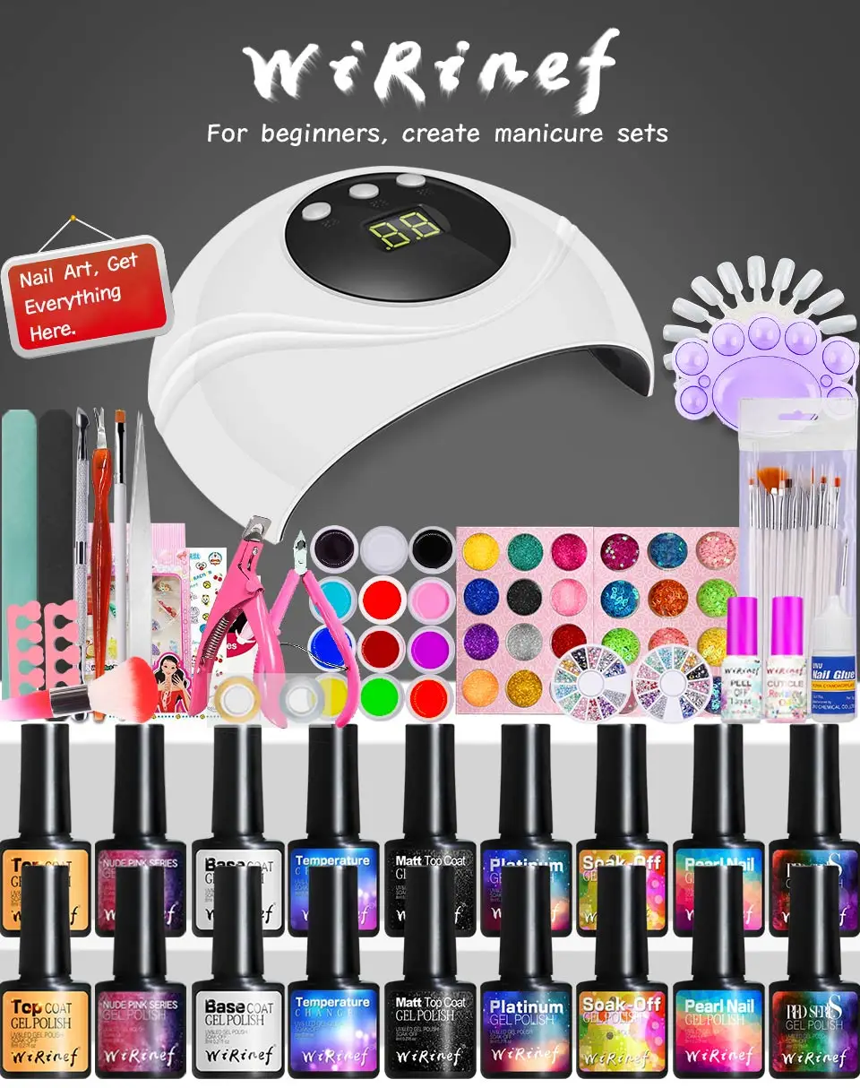 Superior e Base Wirinef Lâmpada Gel Unha Polonês Conjunto Kit Embeber Vernizes Manicure Arte Ferramentas Cabolsa Laca 24w uv Led 1 Cheap Gel para unhas