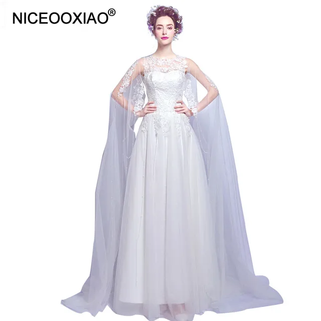 Niceooxiao Lady S Lace Cloak Wedding Dresses White Fairy Style Soft Niceooxiao Lady S Lace Cloak Wedding Dresses White Fairy Style Soft Tulle Tiered Lique Bridal Gown 2017