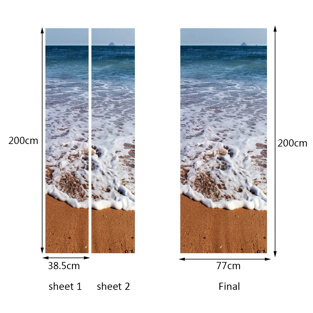 المنزل الديكور PVC الحديثة محاكاة الشاطئ باب غرفة نوم خلفية لصق الطائرة ملصقات جدار خلفيات 2 قطعة/مجموعة