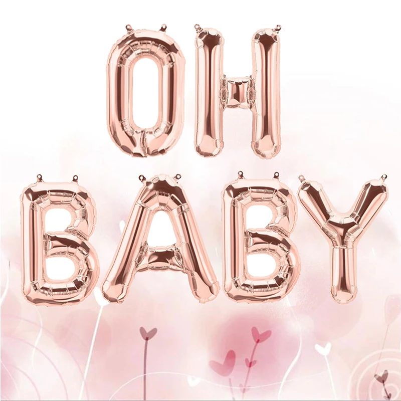 

GXINUG 16 inch Oh Baby Rose Gold Foil Balloons Baby Shower DIY Decorations Birthday Party Supplies Inflatable Air Balloons 6pcs