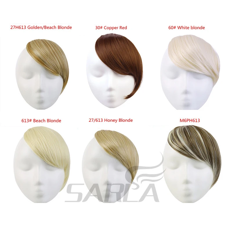 SARLA Hair Bangs Clip in Sweeping Side Fringe Fake False Bang Extensions Natural Synthetic Hairpiece Hair Piece Black Brown B2