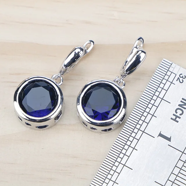 Ladies Silver 925 Jewelry Sets For Women 2018  Blue Cubic Zirconia Rings/Bracelets/Earrings/Pendant Necklace Set Free Gift Box - Image 5