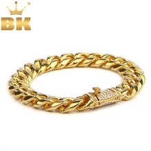 Популярные 15 мм кубинские звенья браслет для мужчин полный Iced Out коробочка со стразами Застежка Высокое качество браслеты из нержавеющей стали Прямая