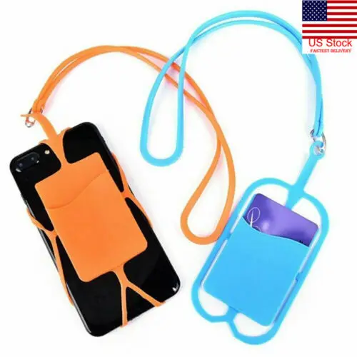 

Universal Cell Phone Strap Silicone Credit ID Card Holder Wallet Lanyard Case