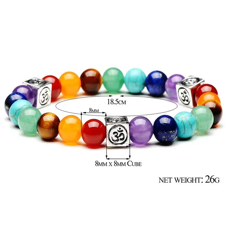 New Colorful Stone Beads Bracelet Yoga Chakra Bracelets Bangles for Women Men Indian Healing Jewelry Lucky Pray 7 Chakra Jewelry