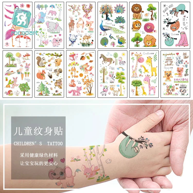 Rocooart новые милые Мультяшные флеш тату Фламинго Лев водонепроницаемые временные тату наклейки для детей боди-арт тату для детей