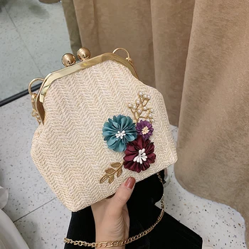 

Woven bag women's bag new pure color casual straw weaving personality chain single shoulder oblique bag tide
