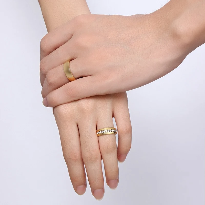 Обручальное кольцо для женщин и мужчин золотого цвета, ювелирные изделия, пара, кольцо из нержавеющей стали, обручение, Подарок на годовщину