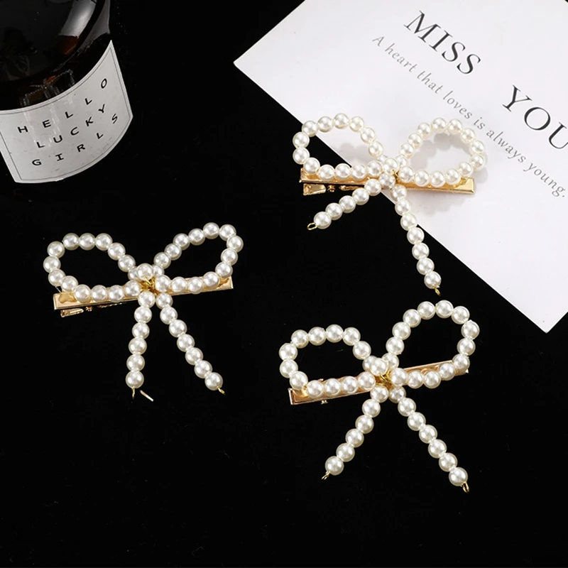 

Bow hairpin girl ins net red pearl cute bow hairpin side clip word clip wild hairpin adult hair accessories