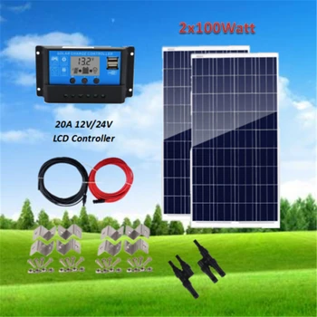 

200 Watt Solar Panel Kit 200W 12V off Grid System PWM 20A LCD Controller + 5M Solar cable + Z brackets + Y Connector