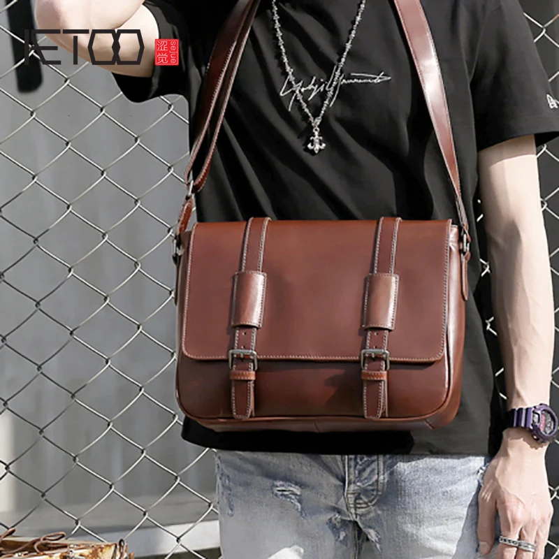 

AETOO Men's Postman Bao leather male cowhide casual crossbody bag fashion trend retro shoulder bag
