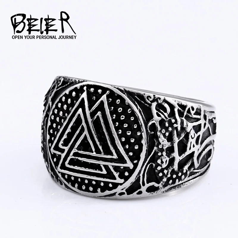 

BEIER stainless steel character geometry thor's hammer mjolnir Viking ring for man`s gift Punk rock Jewelry dropshipping BR8-685