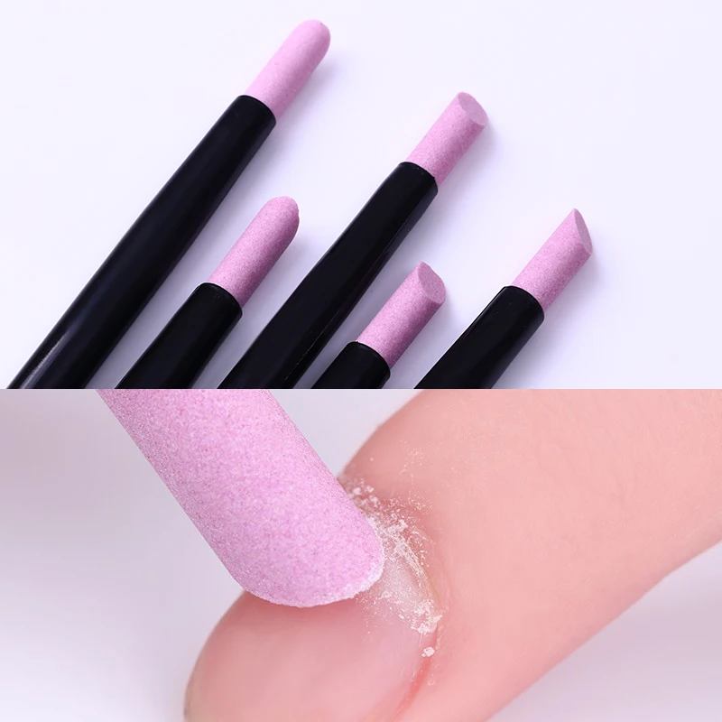5 Pcs Quartz Stone Scrub Pen Set Cuticle Remover Pusher Trimmer Black Handle Nail Care Tool |