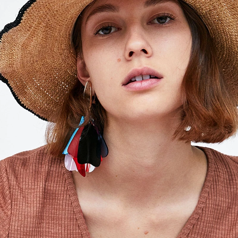 

AOTEMAN colourful petals Dangle earrings 2019 ZA Bohemia Big Resin Flower Statement Dangle Earrings For Women Ethnic Jewelry
