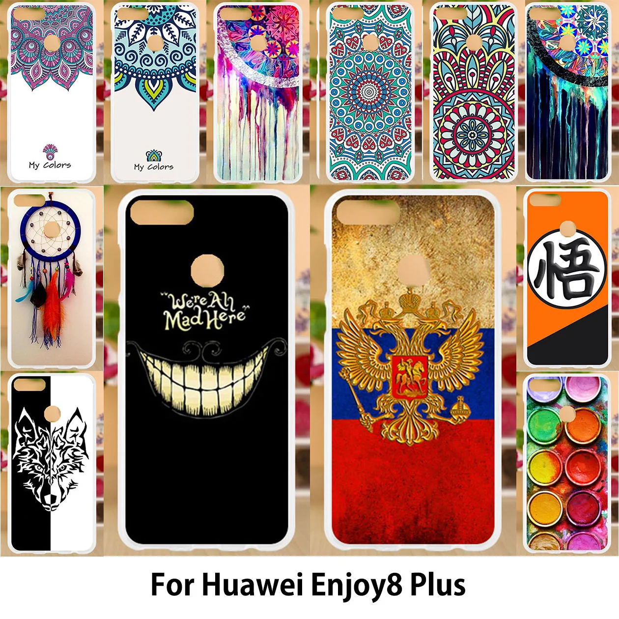 

Anunob For Huawei Enjoy 8 Plus Case Silicone Soft TPU Cover Huawei Y9 2018 Case Flags Smile Face Exotic Flower Patterned 5.93