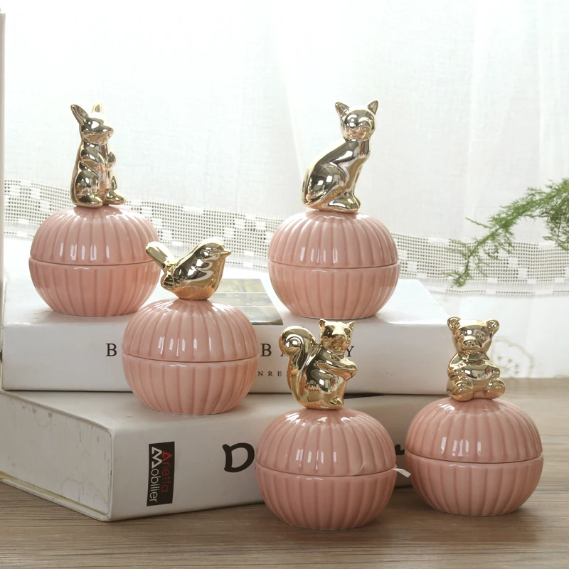 Jewelry Storage Box Ceramic Animals Wedding Ring Trinket Box with Crystal Holder,storage box