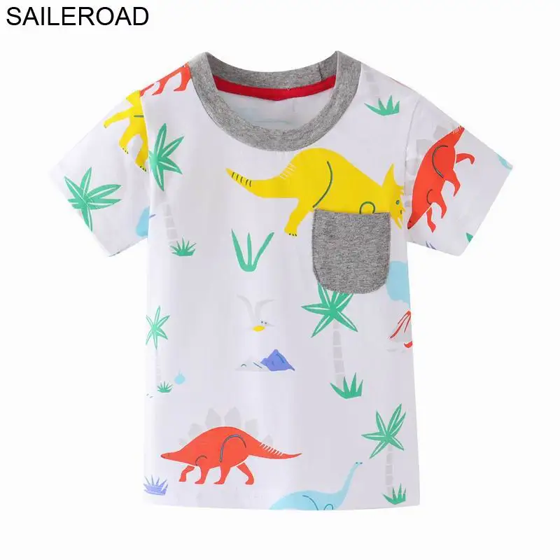 SAILEROAD 7 лет футболка для детей динозавров детская одежда Pockect хлопок 100% женская