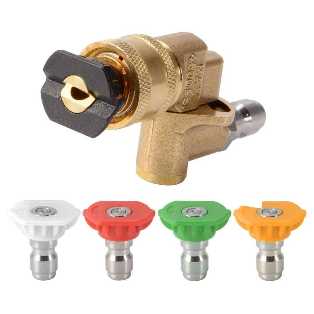 

1/4 inch Pressure Washer Quick Connect Pivot Coupler + 5x Nozzle Tips, 3.0 GPM, 4000PSI, 0/15/25/40/65 Degree AD186
