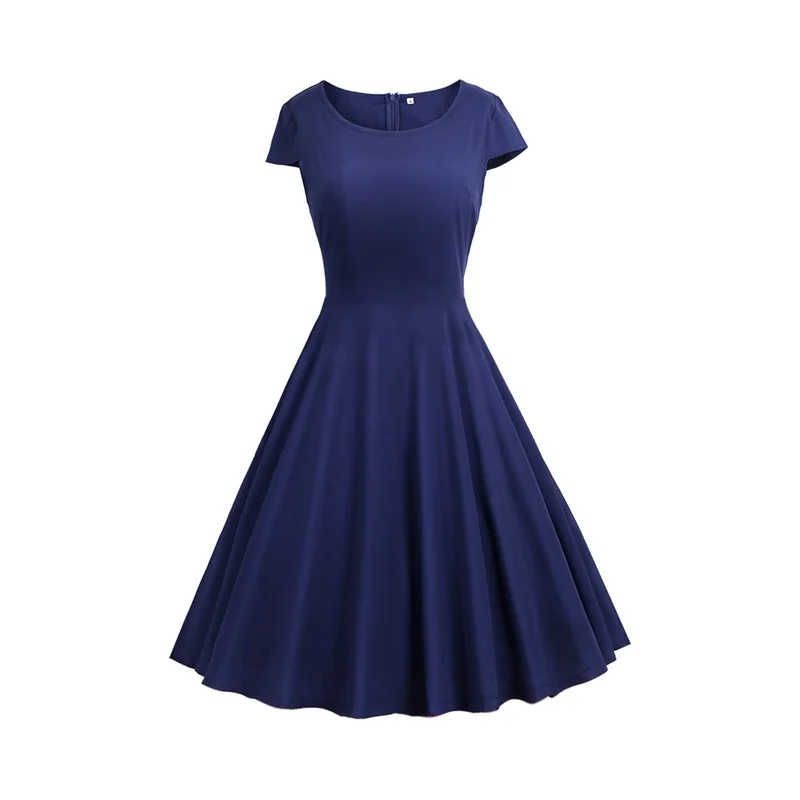 

Summer Dresses 2019 New Women Solid Short Sleeve Round Neck Swing Dress Ladies Casual Cap Sleeve Knee Length Dress Vestidos
